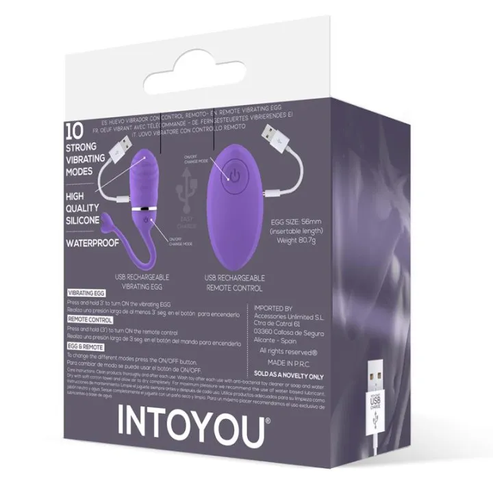Huevo Vibrador Control Remoto Odise USB Silicona Púrpura de Intoyou