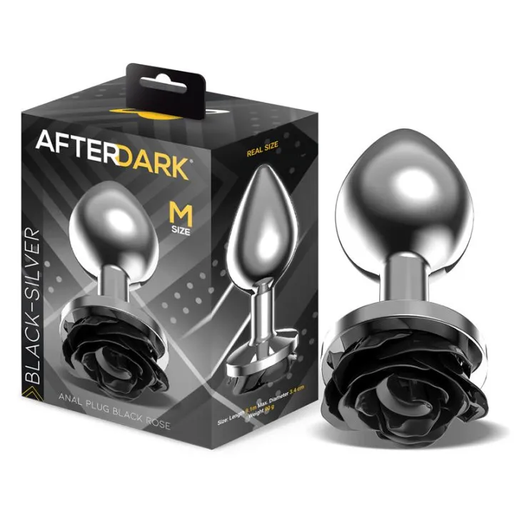 Plug Anal de Metal con Rosa Negra en la Base Talla M de Afterdark