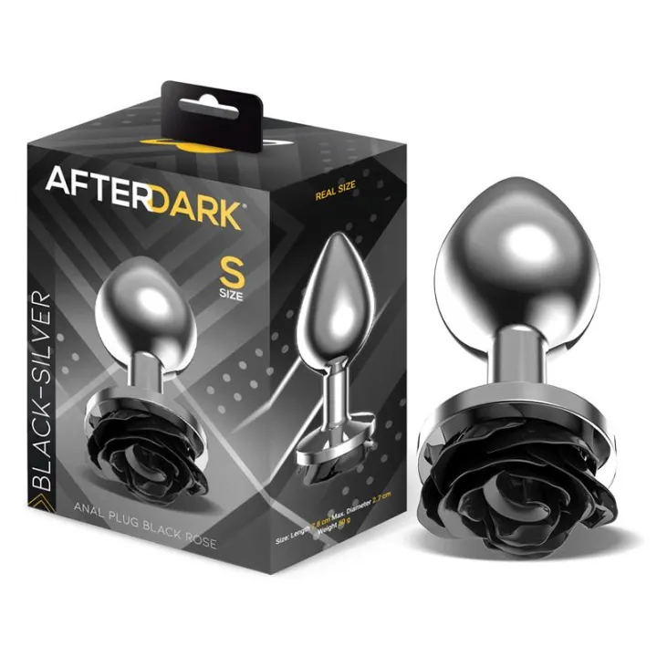Plug Anal de Metal con Rosa Negra en la Base Talla S de Afterdark