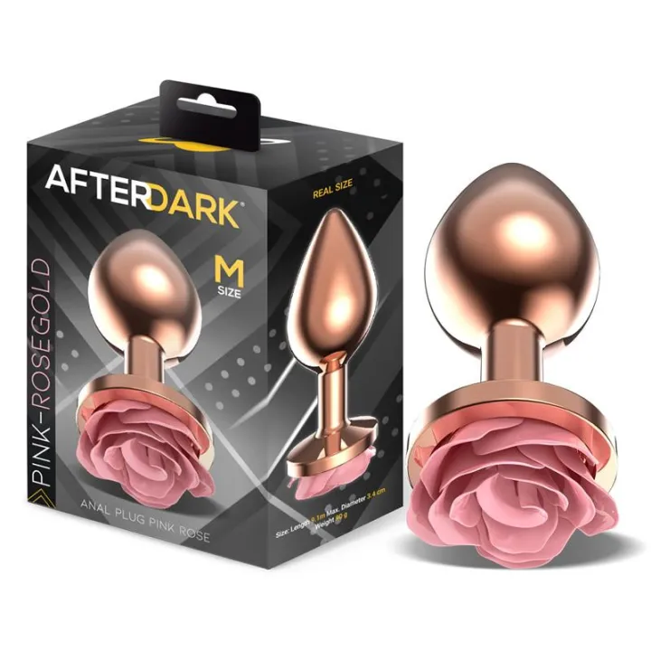 Plug Anal de Metal Oro Rosa con Rosa Rosa en la Base Talla M de Afterdark