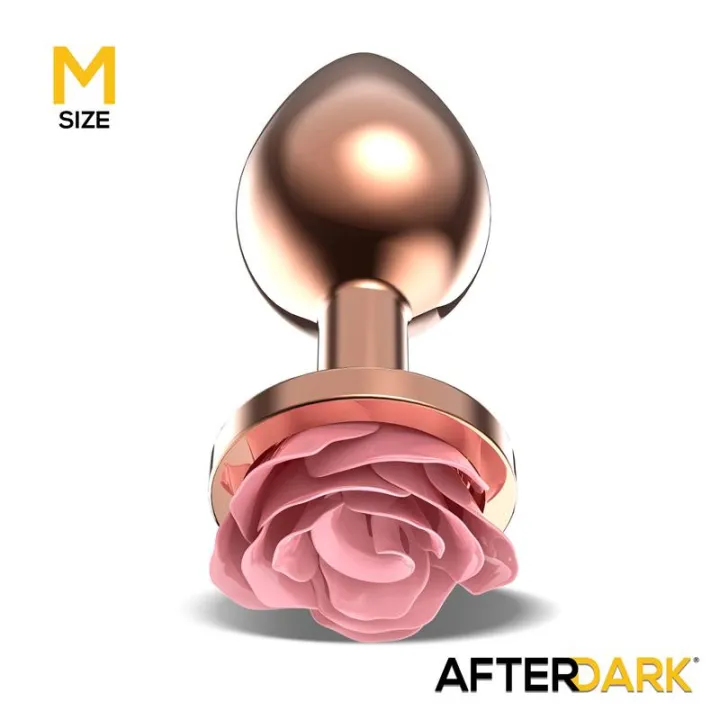 Plug Anal de Metal Oro Rosa con Rosa Rosa en la Base Talla M de Afterdark