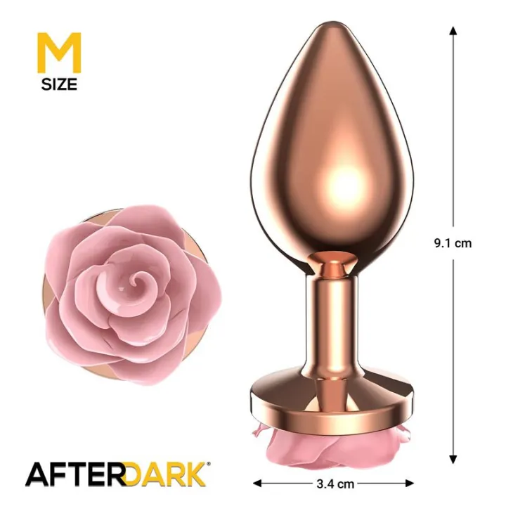 Plug Anal de Metal Oro Rosa con Rosa Rosa en la Base Talla M de Afterdark