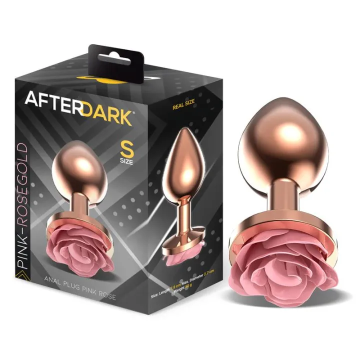 Plug Anal de Metal Oro Rosa con Rosa Rosa en la Base Talla S de Afterdark