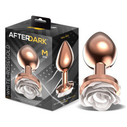 Plug Anal de Metal Oro Rosa con Rosa Blanca en la Base Talla M de Afterdark | VibraZon
