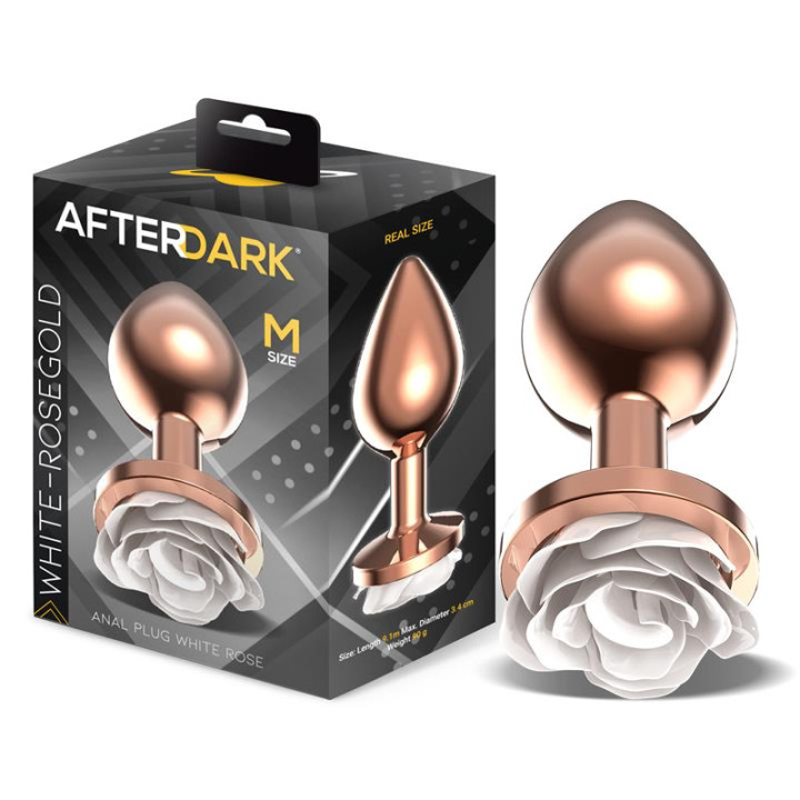 Plug Anal de Metal Oro Rosa con Rosa Blanca en la Base Talla M de Afterdark | VibraZon