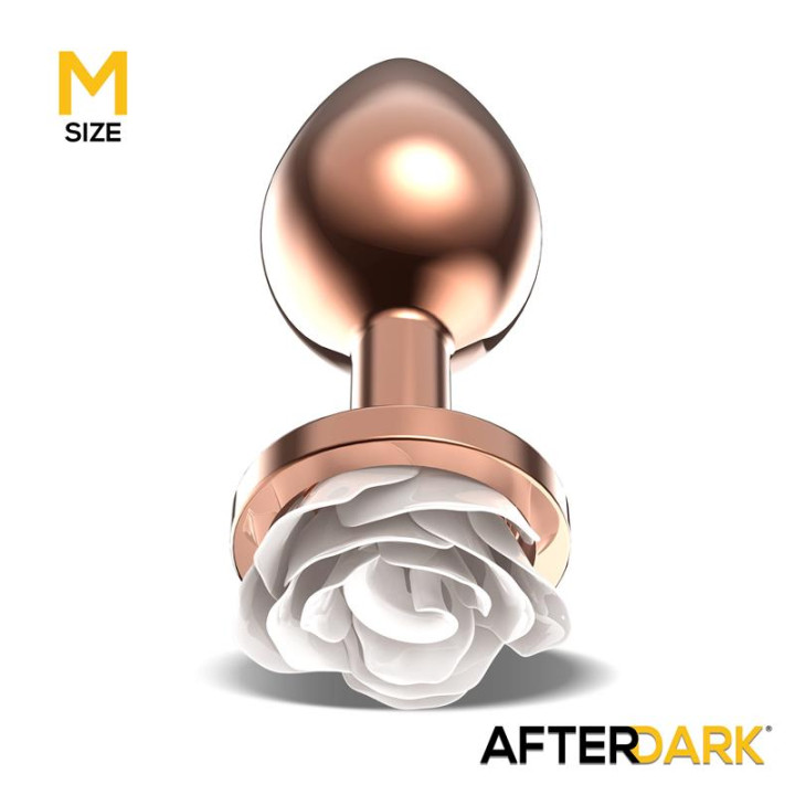 Plug Anal de Metal Oro Rosa con Rosa Blanca en la Base Talla M de Afterdark | VibraZon