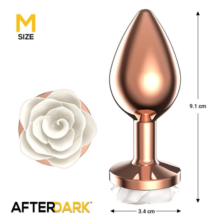 Plug Anal de Metal Oro Rosa con Rosa Blanca en la Base Talla M de Afterdark | VibraZon