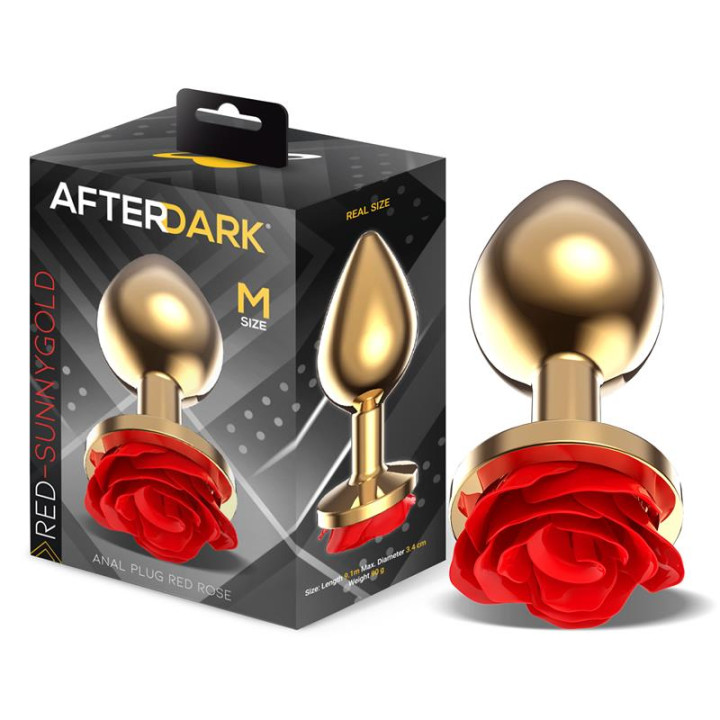 Plug Anal de Metal Dorado con Rosa Roja en la Base Talla M de Afterdark | VibraZon