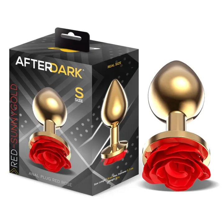 Plug Anal de Metal Dorado con Rosa Roja en la Base Talla S de Afterdark
