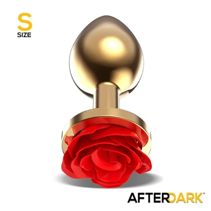Plug Anal de Metal Dorado con Rosa Roja en la Base Talla S de Afterdark