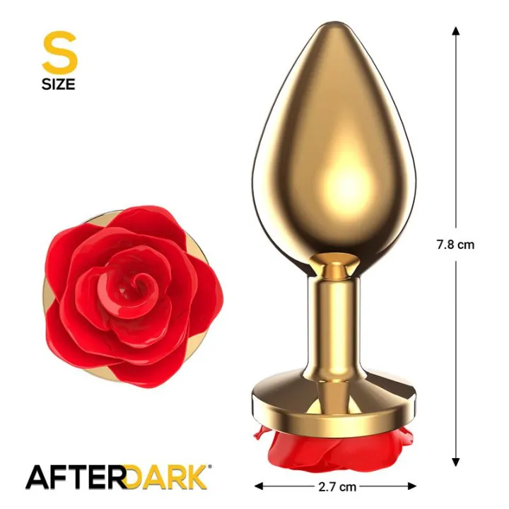 Plug Anal de Metal Dorado con Rosa Roja en la Base Talla S de Afterdark