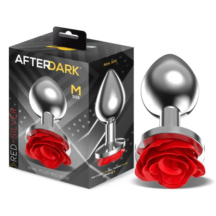 Plug Anal de Metal con Rosa Roja en la Base Talla M de Afterdark