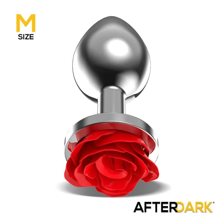 Plug Anal de Metal con Rosa Roja en la Base Talla M de Afterdark