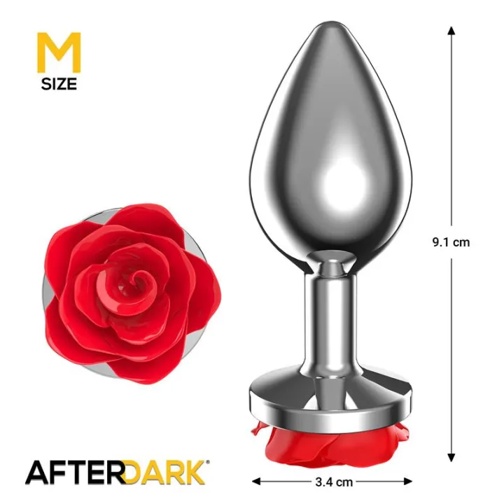 Plug Anal de Metal con Rosa Roja en la Base Talla M de Afterdark
