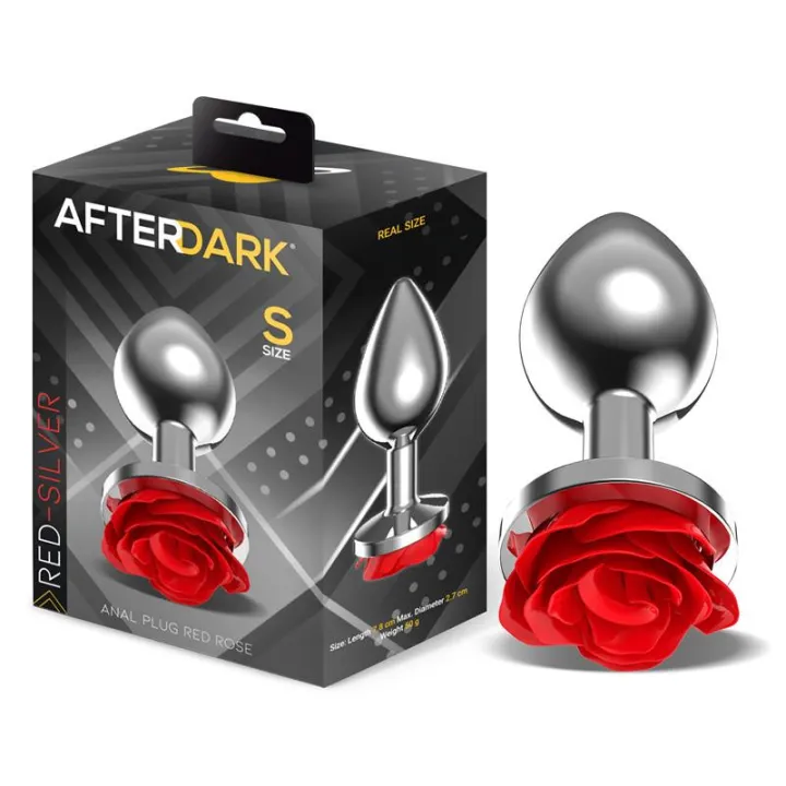 Plug Anal de Metal con Rosa Roja en la Base Talla S de Afterdark