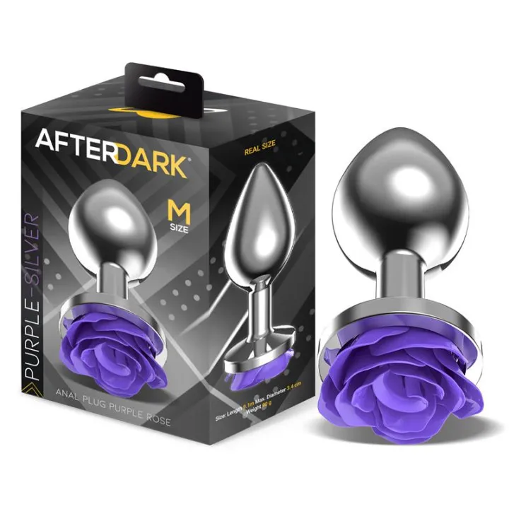 Plug Anal de Metal con Rosa Púrpura en la Base Talla M de Afterdark
