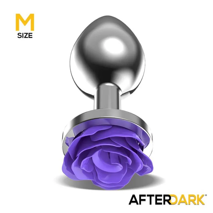 Plug Anal de Metal con Rosa Púrpura en la Base Talla M de Afterdark
