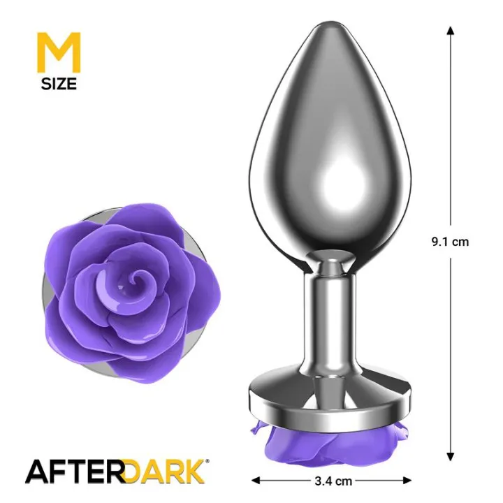 Plug Anal de Metal con Rosa Púrpura en la Base Talla M de Afterdark