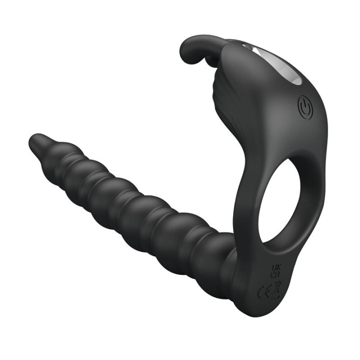 Blackney Anillo Vibrador con Plug Silicona Negro de Prettylove | VibraZon