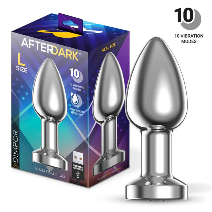 Dimpor Plug Anal Cromado con Vibración USB Magnético Talla L de Afterdark | VibraZon