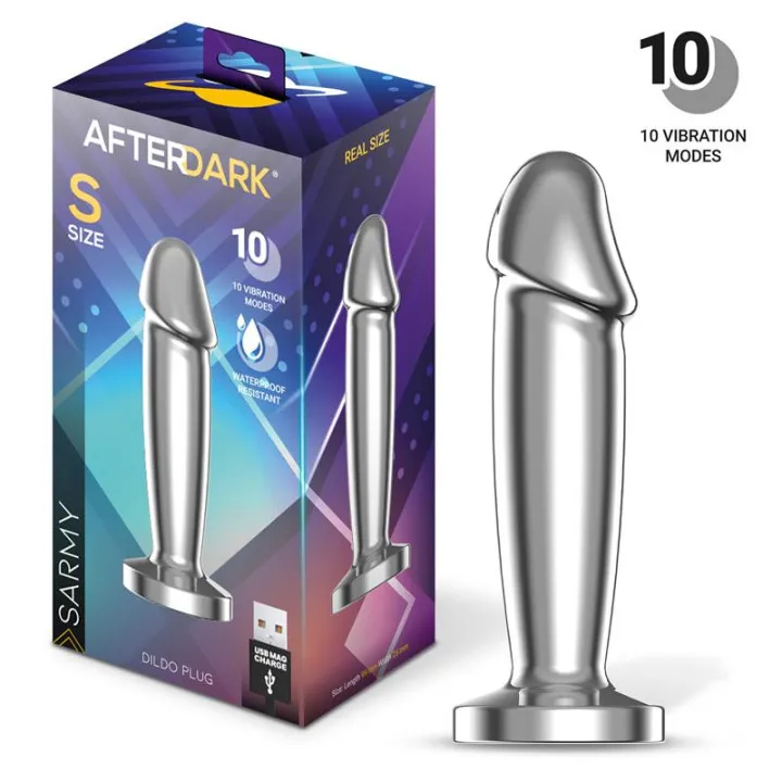 Sarmy Plug Anal Cromado con Vibración USB Magnético Talla S de Afterdark