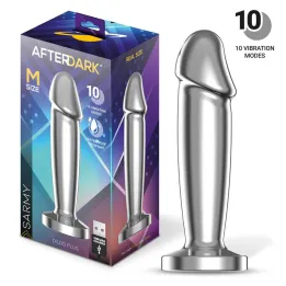Sarmy Plug Anal Cromado con Vibración USB Magnético Talla M de Afterdark