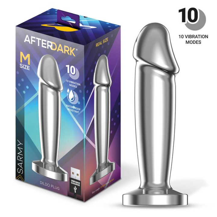 Sarmy Plug Anal Cromado con Vibración USB Magnético Talla M de Afterdark | VibraZon