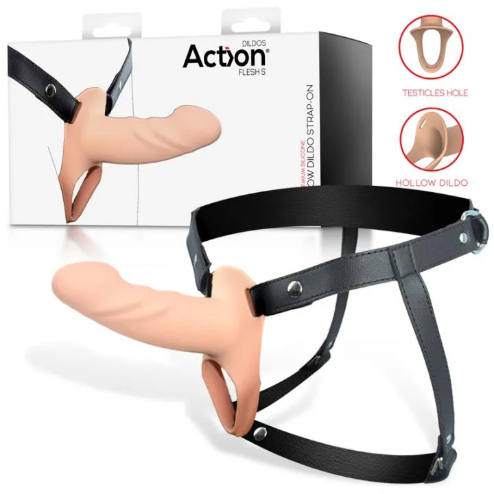 Arnés Strap-On con Dildo Hueco Silicona Premium Talla S de Action