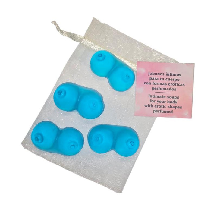 Set de 4 Mini Jabones en forma de Tetas Azules Aromatizados de Diverty Sex | VibraZon