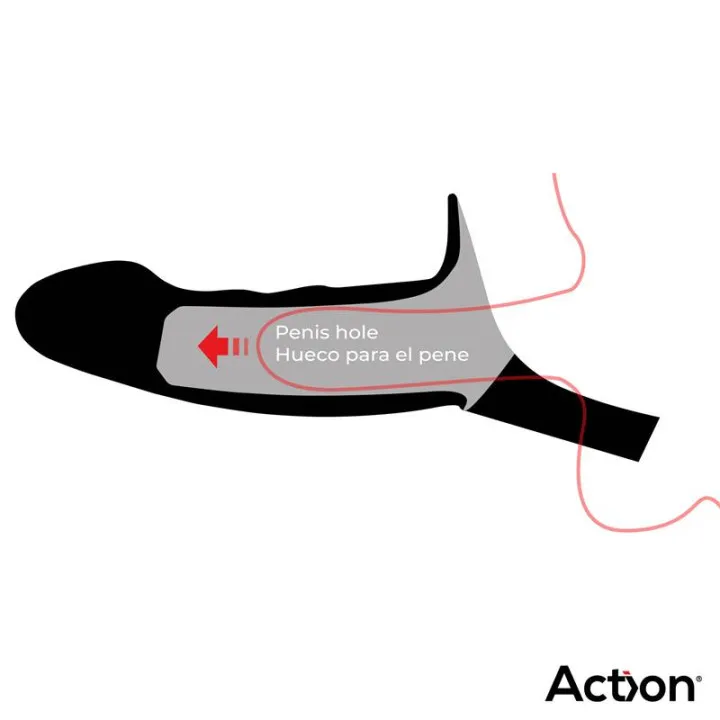 Arnés Strap-on con Dildo Hueco Silicona Premium Talla L Negro de Action