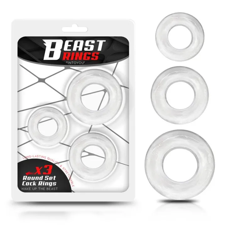 Set 3 Anillo para el Pene Flexible Transparentes de Beast Rings