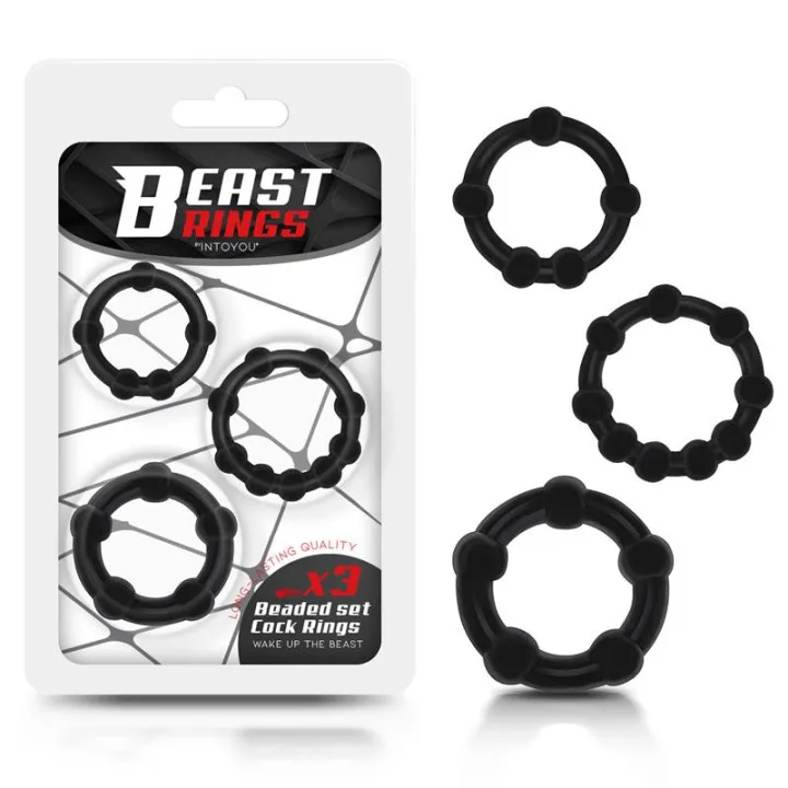 Set 3 Anillo para el Pene Beaded Flexibles Negro de Beast Rings