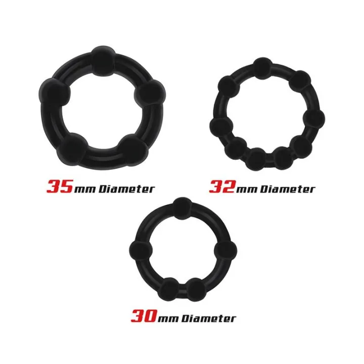 Set 3 Anillo para el Pene Beaded Flexibles Negro de Beast Rings