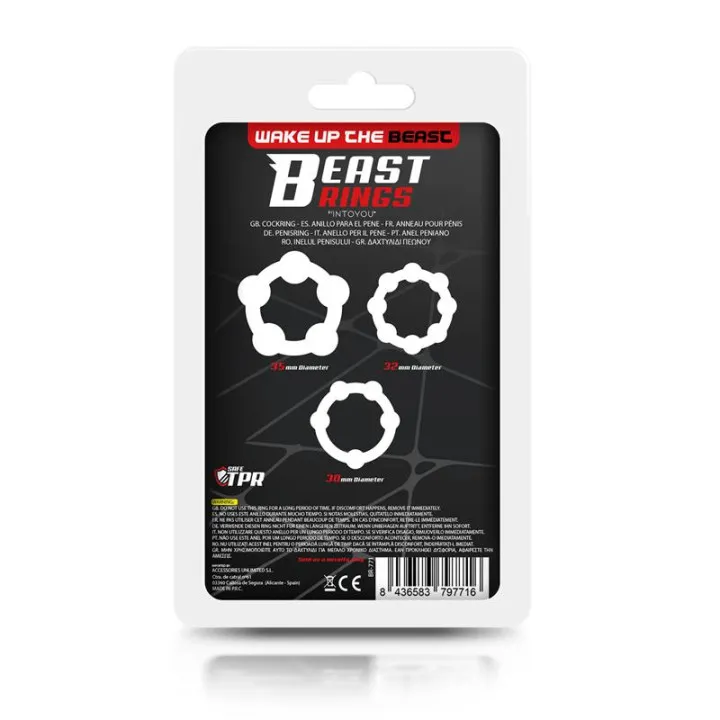 Set 3 Anillo para el Pene Beaded Flexibles Negro de Beast Rings