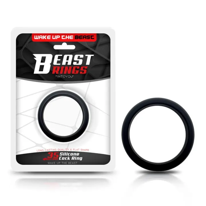 Anillo para el Pene Forma Plana Silicona Sólida 3.5 cm Negro de Beast Rings