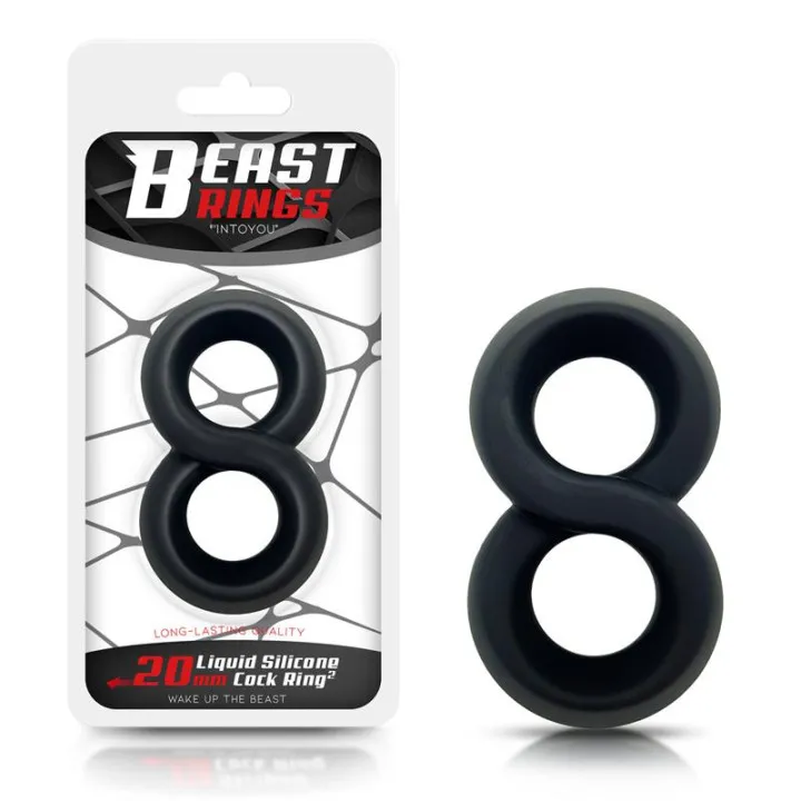 Anillo Doble para el Pene 100% Silicona Líquida 2 cm Negro de Beast Rings