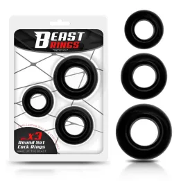 Set 3 Anillos para el Pene Flexibles Negros de Beast Rings