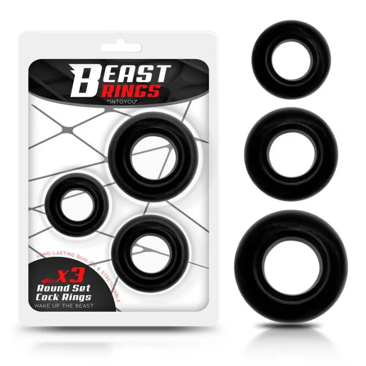 Set 3 Anillos para el Pene Flexibles Negros de Beast Rings