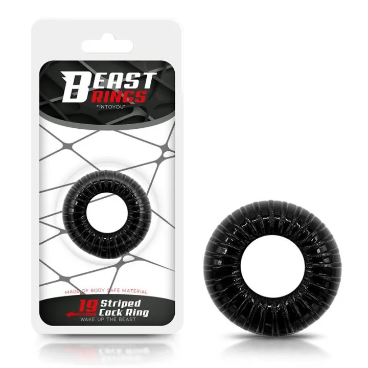Anillo para el Pene Striped Súper Flexible y Resistente 1.9 cm Negro de Beast Rings