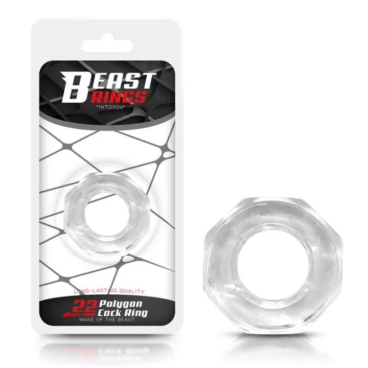 Anillo para el Pene Súper Flexible Poligonal 2.2 cm Transparente de Beast Rings