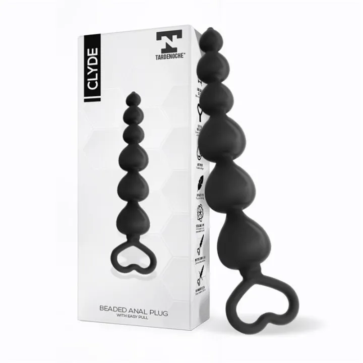 Clyde Plug Anal con Bolas con Aro de Fácil Extracción Silicona Negro de Tardenoche