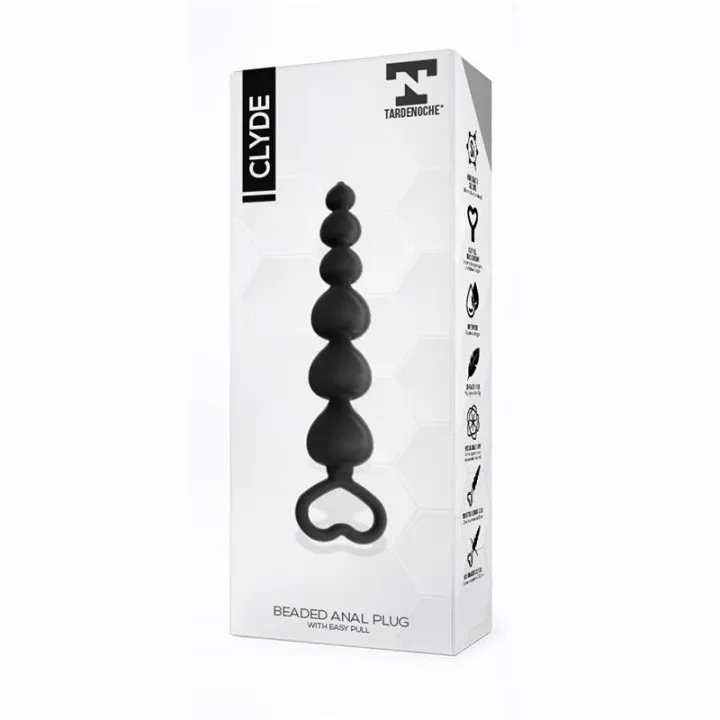 Clyde Plug Anal con Bolas con Aro de Fácil Extracción Silicona Negro de Tardenoche