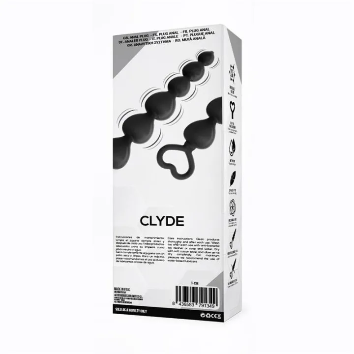 Clyde Plug Anal con Bolas con Aro de Fácil Extracción Silicona Negro de Tardenoche