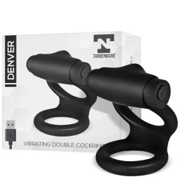 Denver Anillo Doble con Bala Vibradora USB Silicona Negro de Tardenoche