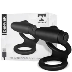 Denver Anillo Doble con Bala Vibradora USB Silicona Negro de Tardenoche