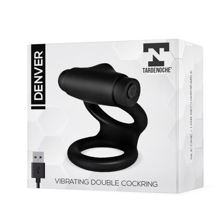 Denver Anillo Doble con Bala Vibradora USB Silicona Negro de Tardenoche | VibraZon