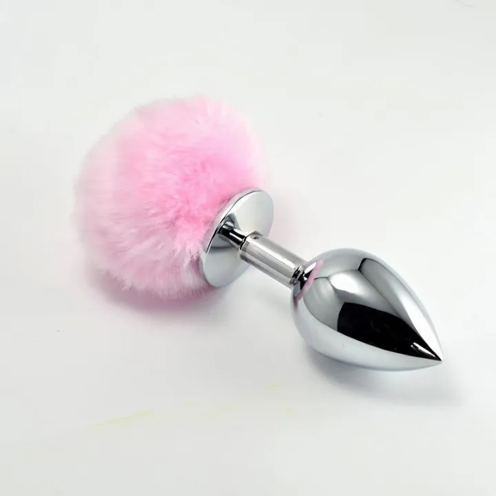 Plug Anal de Metal con Pompon Rosa Talla L de Lovetoy