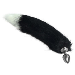 Plug Anal de Metal con Cola Blanco y Negro Talla L de Lovetoy | VibraZon