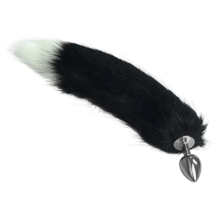 Plug Anal de Metal con Cola Blanco y Negro Talla L de Lovetoy