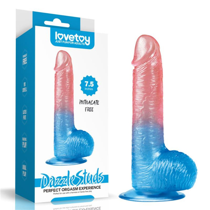 Dildo Dazzle Studs 7.5 Rosa y Azul de Lovetoy | VibraZon